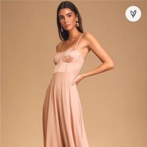 Lulus NWT Best Part Of Me Blush Satin Bustier Maxi Dress